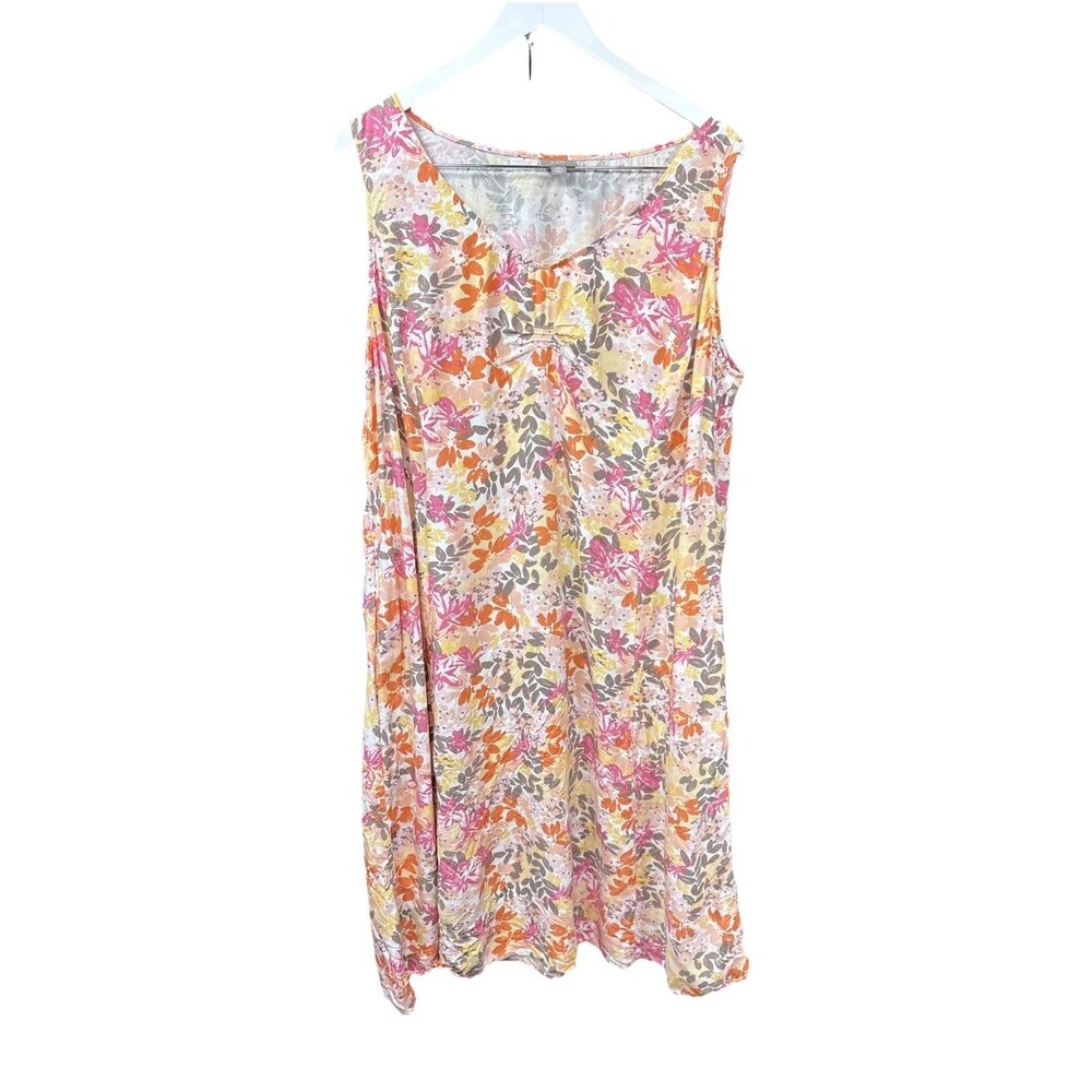 J. Jill Floral Shift Dress Size 20 Pink Orange Brown Resort Wear Pockets
